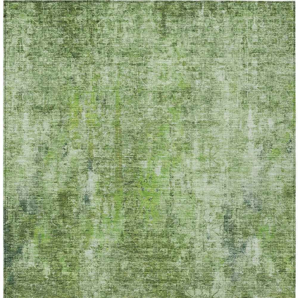 9' X 12' Olive Green And Artichoke Green Abstract Washable Indoor Outdoor Area Rug