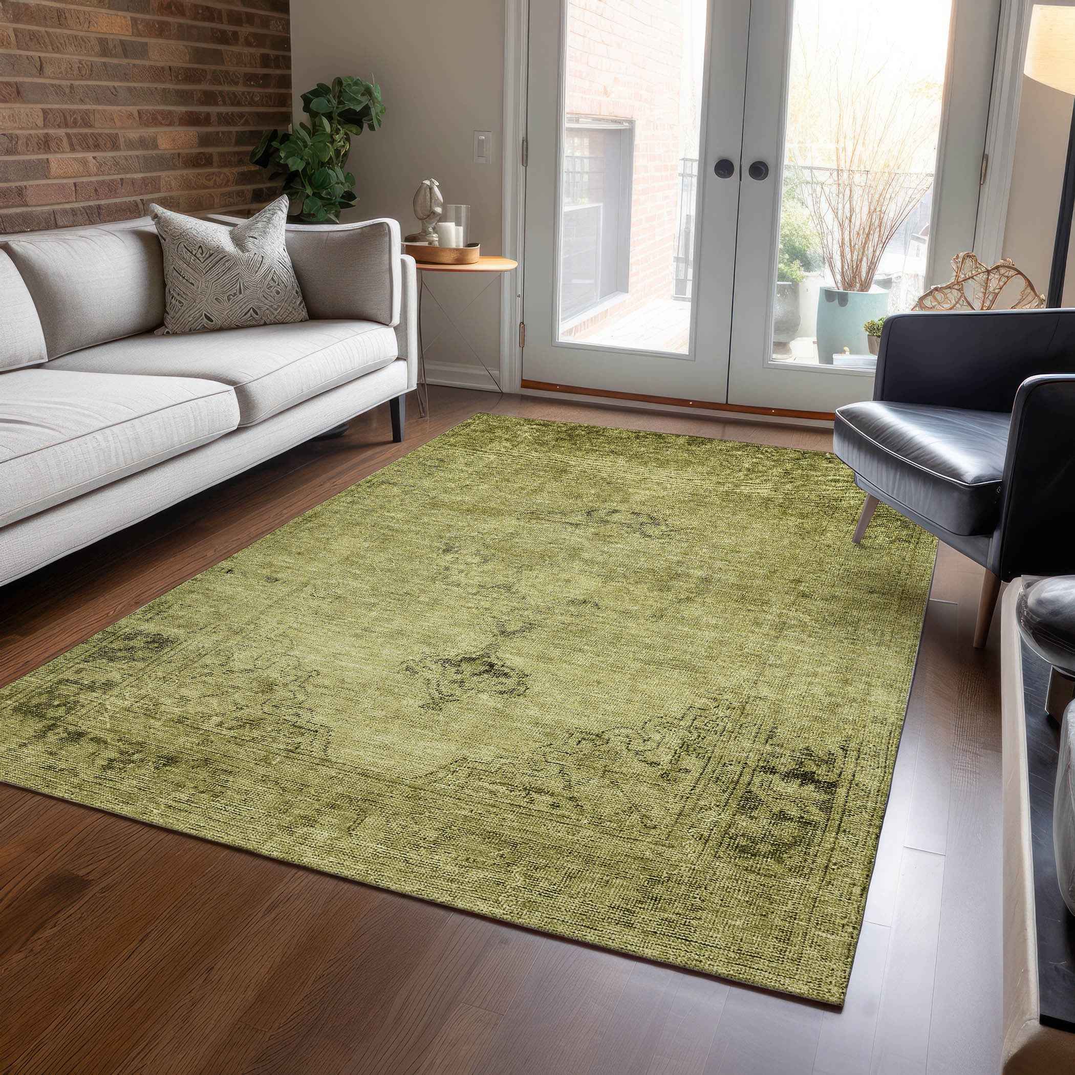 8' X 10' Khaki Brown And Taupe Oriental Washable Indoor Outdoor Area Rug