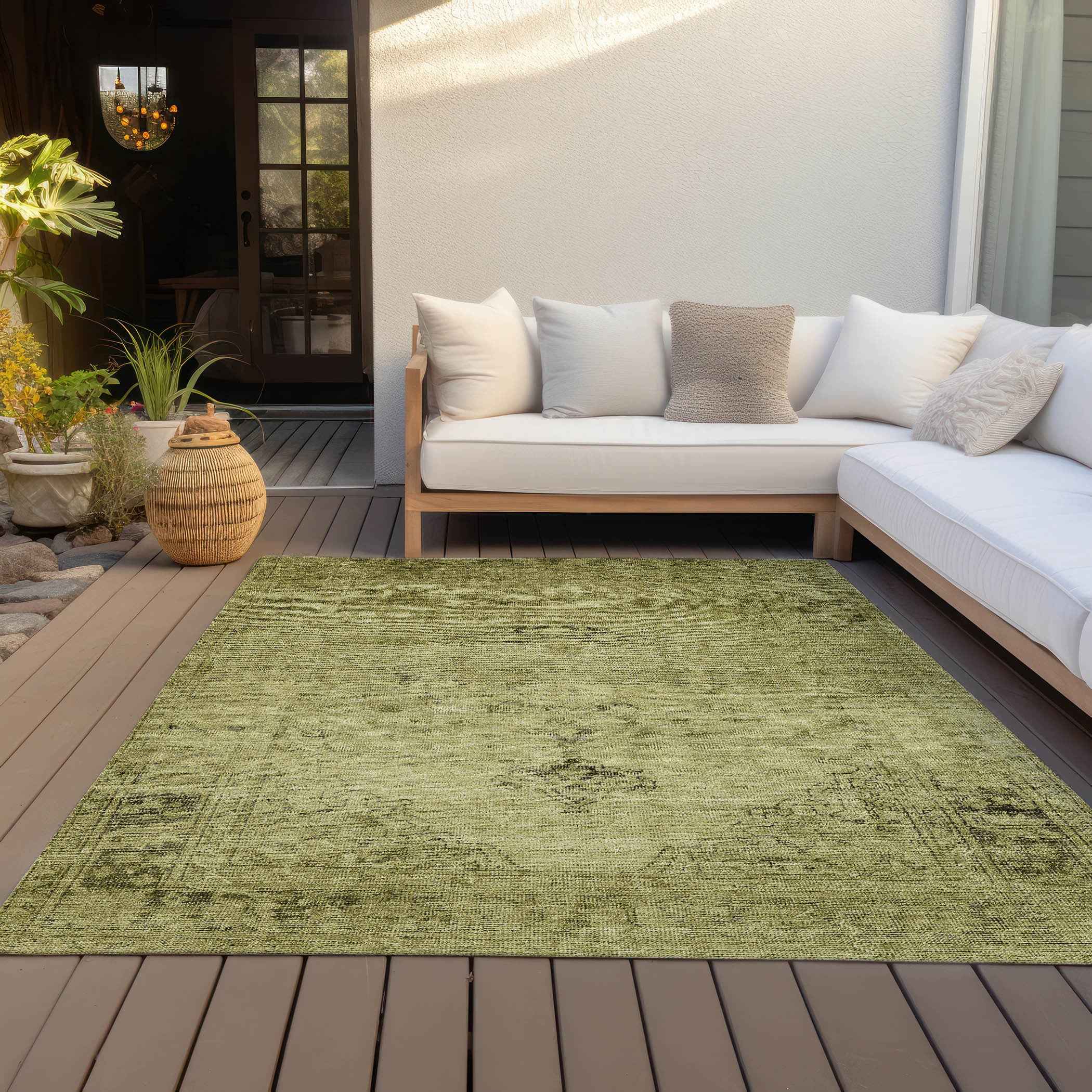 8' X 10' Khaki Brown And Taupe Oriental Washable Indoor Outdoor Area Rug