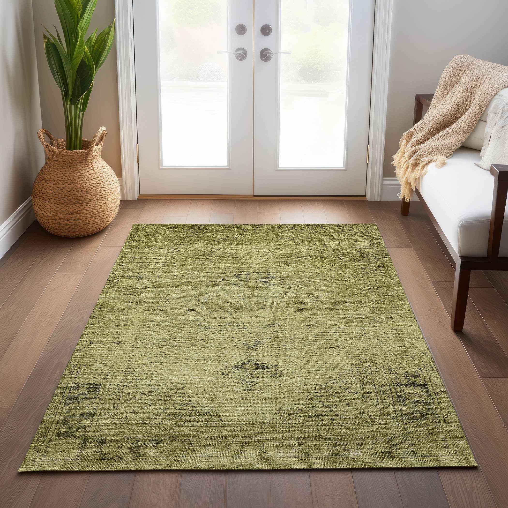 8' X 10' Khaki Brown And Taupe Oriental Washable Indoor Outdoor Area Rug