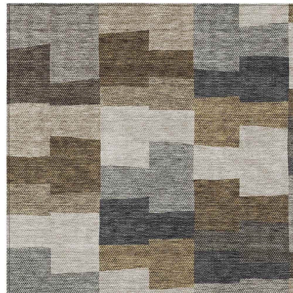 10' X 14' Brown Beige And Ivory Geometric Washable Indoor Outdoor Area Rug
