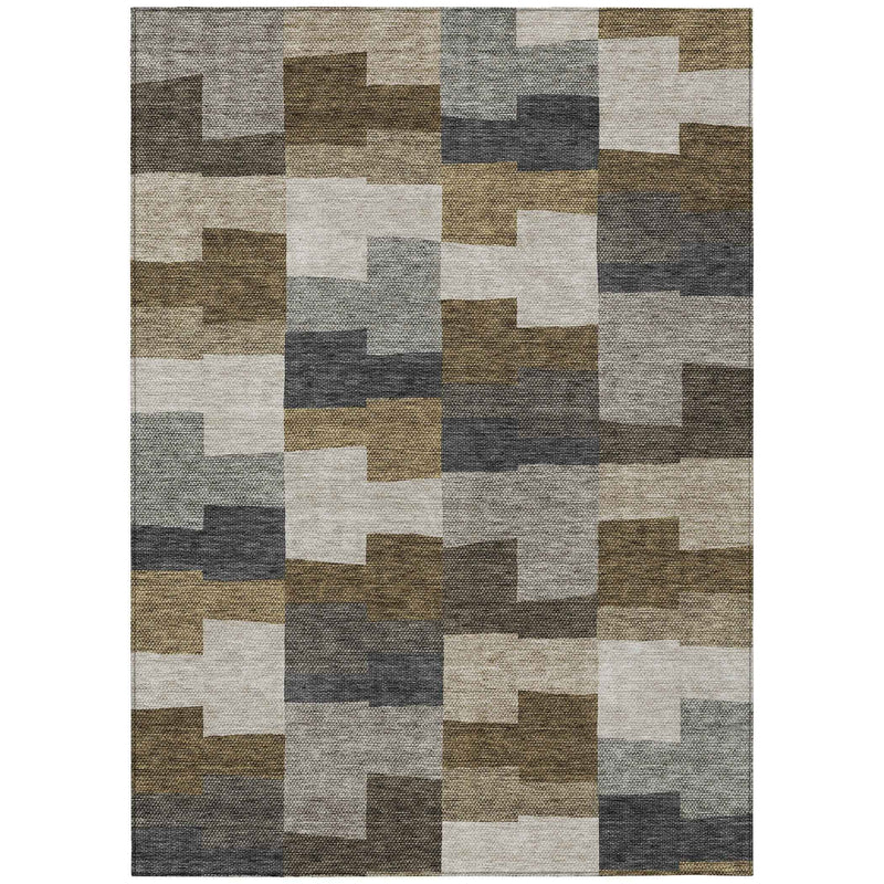 10' X 14' Brown Beige And Ivory Geometric Washable Indoor Outdoor Area Rug