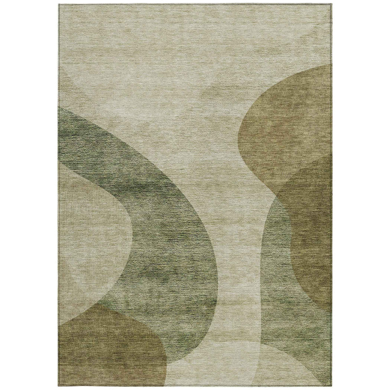 3' X 5' Beige And Chocolate Abstract Washable Indoor Outdoor Area Rug