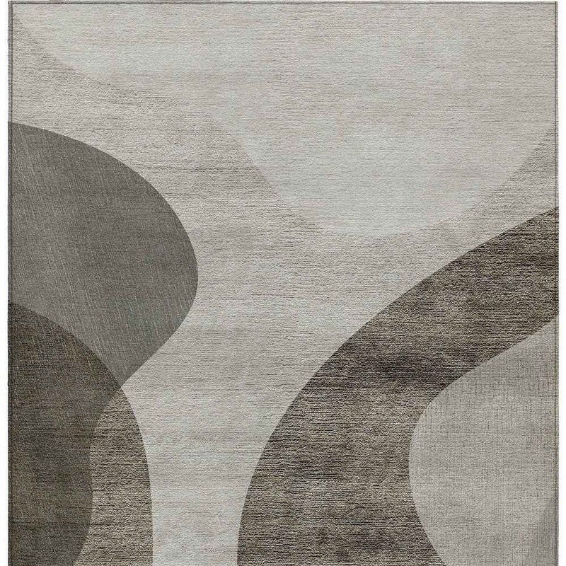 3' X 5' Taupe Beige And Chocolate Abstract Washable Indoor Outdoor Area Rug