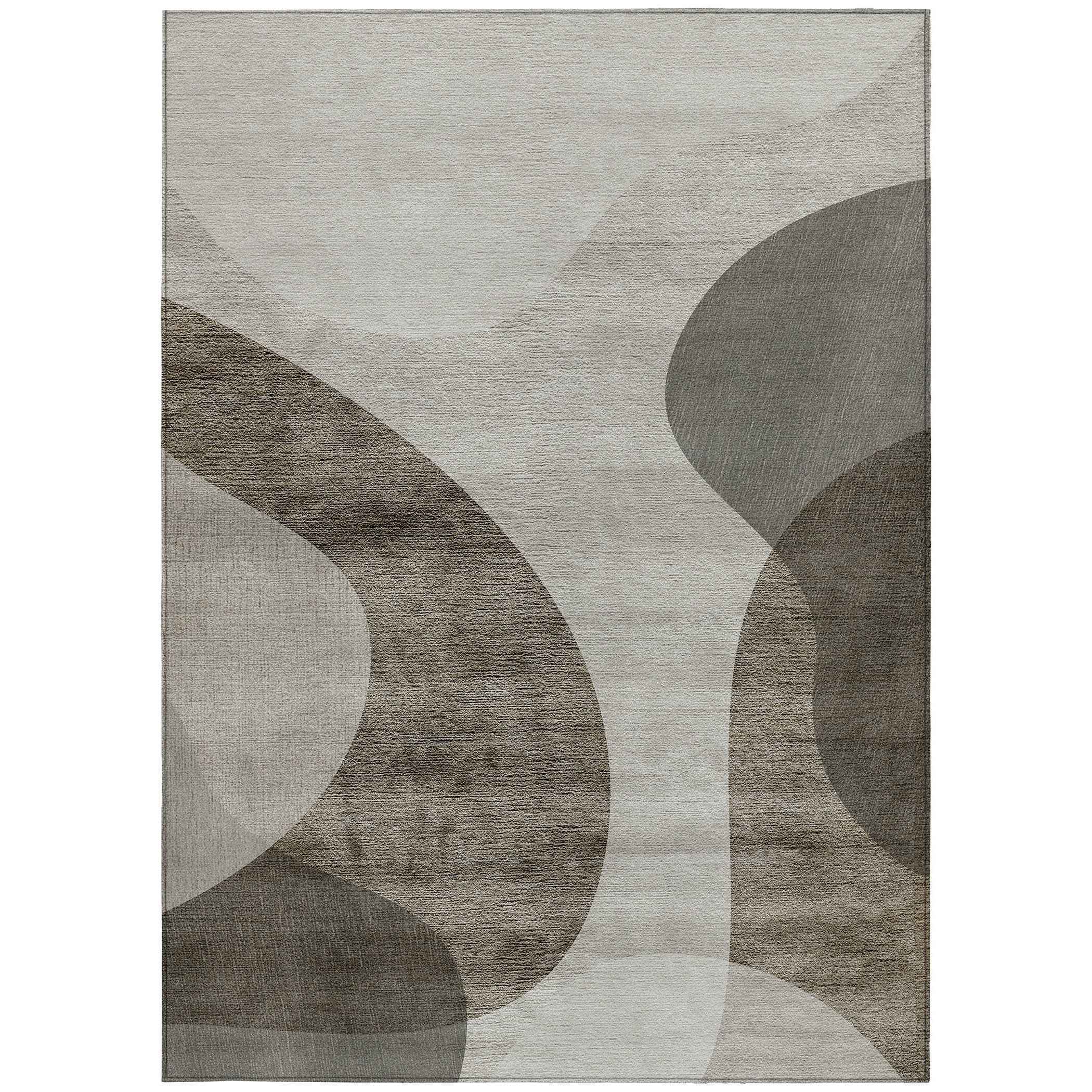 3' X 5' Taupe Beige And Chocolate Abstract Washable Indoor Outdoor Area Rug
