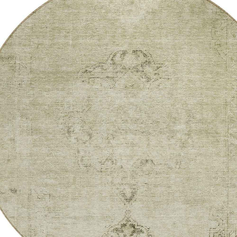 8' Beige Taupe And Brown Round Oriental Washable Indoor Outdoor Area Rug