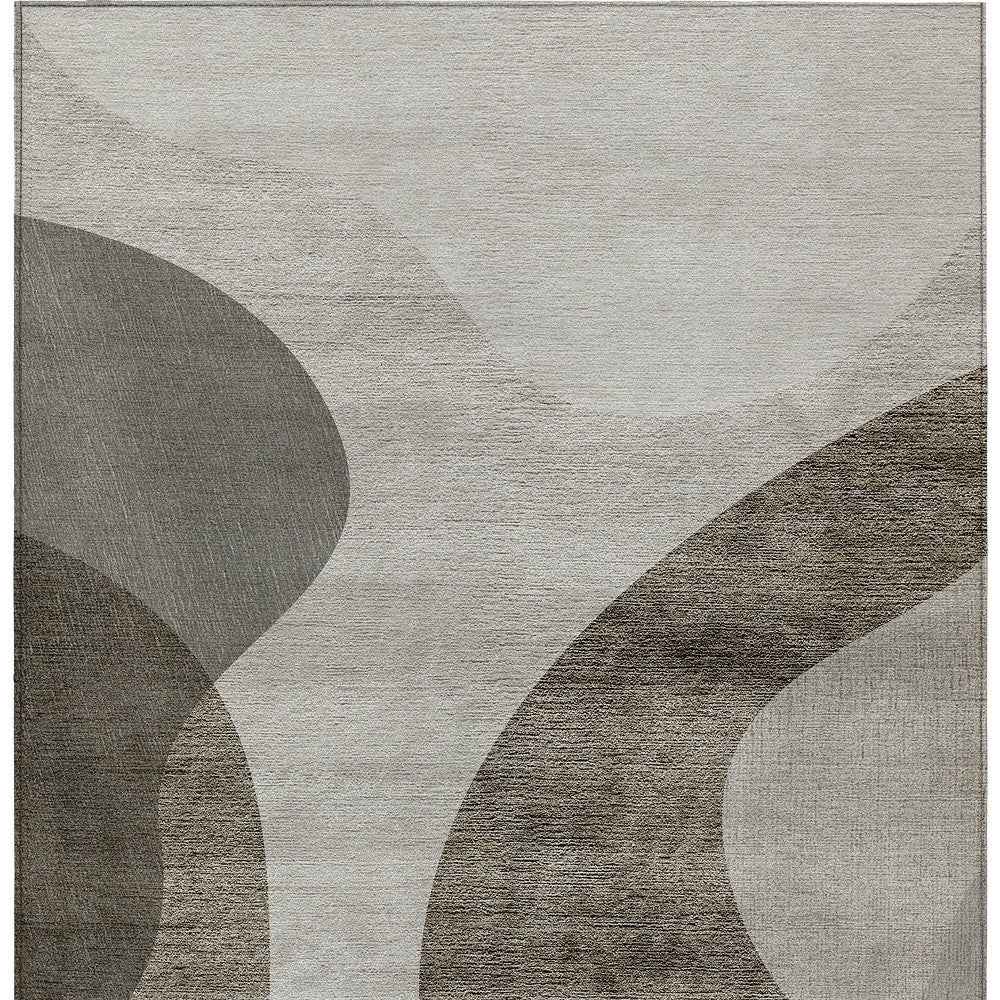 10' X 14' Taupe Beige And Chocolate Abstract Washable Indoor Outdoor Area Rug