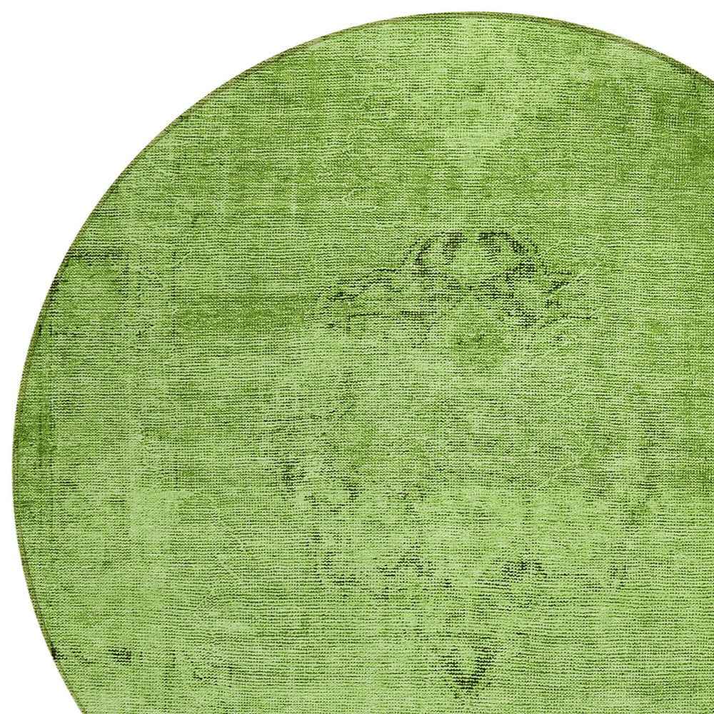 8' Green And Olive Green Round Oriental Washable Indoor Outdoor Area Rug