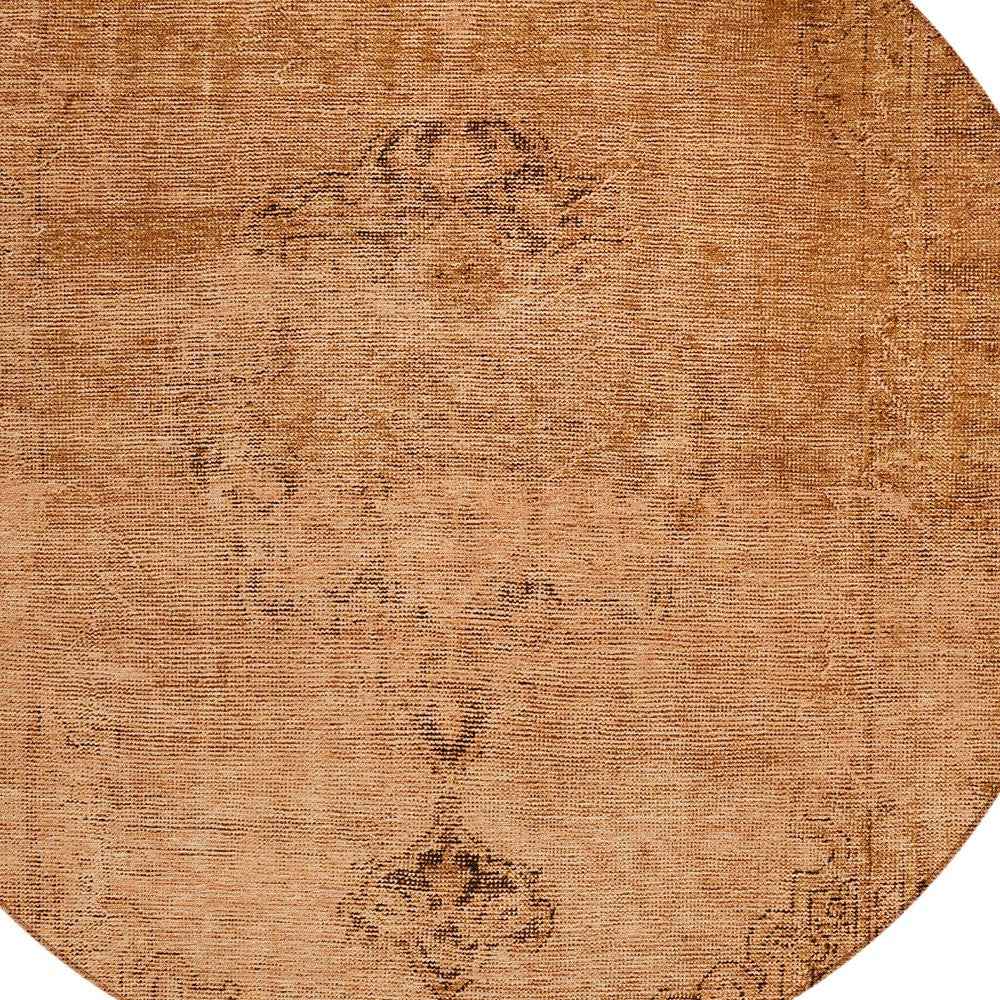 8' Copper Orange And Brown Round Oriental Washable Indoor Outdoor Area Rug