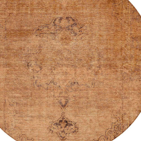 8' Copper Orange And Brown Round Oriental Washable Indoor Outdoor Area Rug