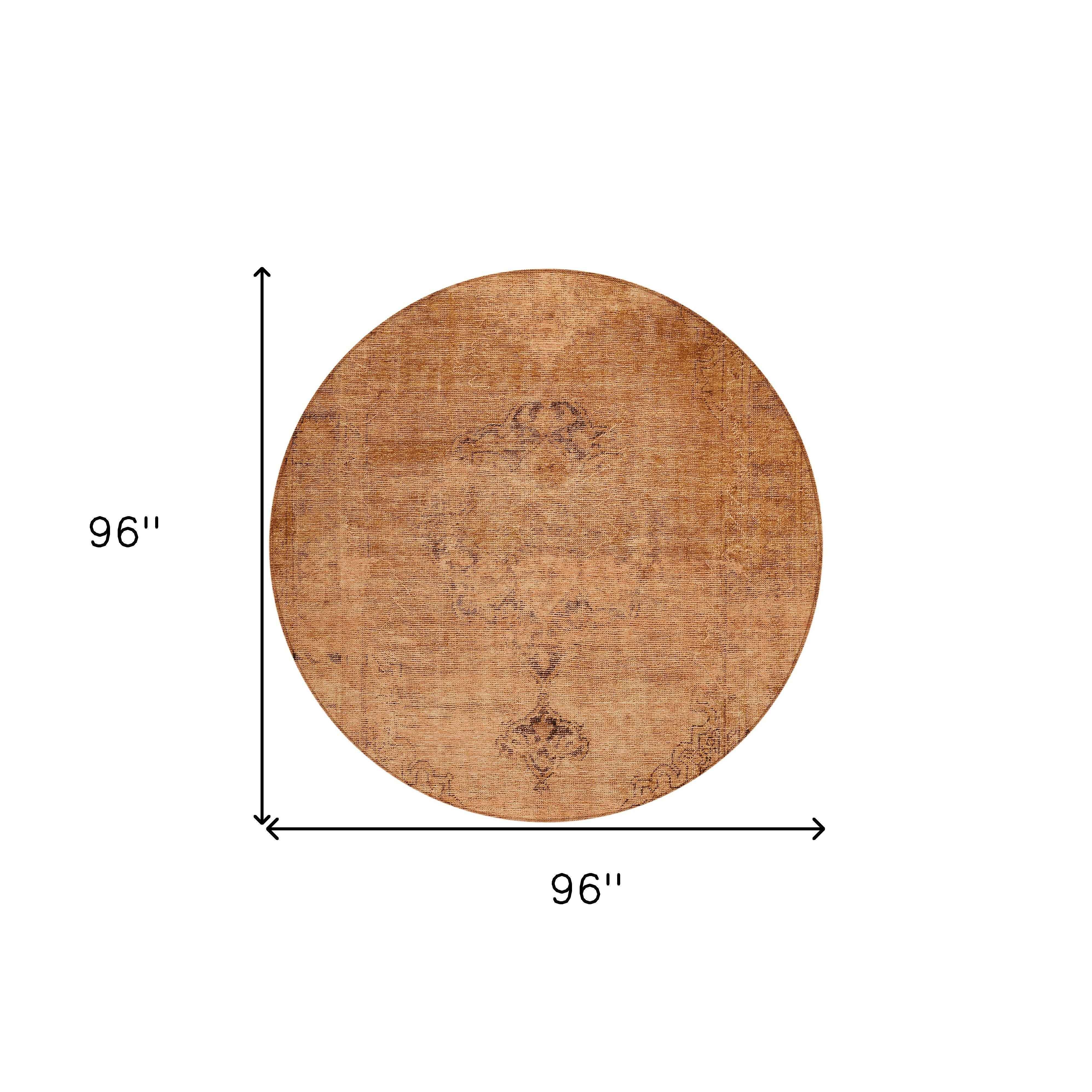 8' Copper Orange And Brown Round Oriental Washable Indoor Outdoor Area Rug