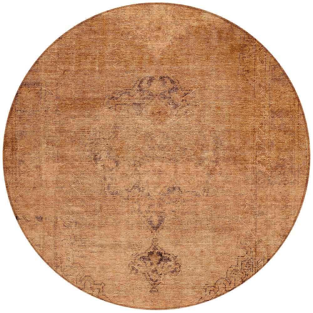 8' Copper Orange And Brown Round Oriental Washable Indoor Outdoor Area Rug