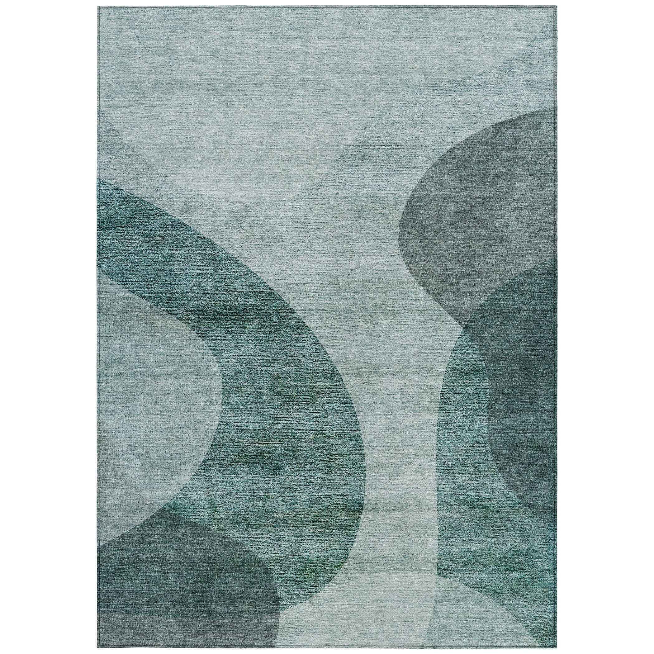 3' X 5' Green And Sage Abstract Washable Indoor Outdoor Area Rug