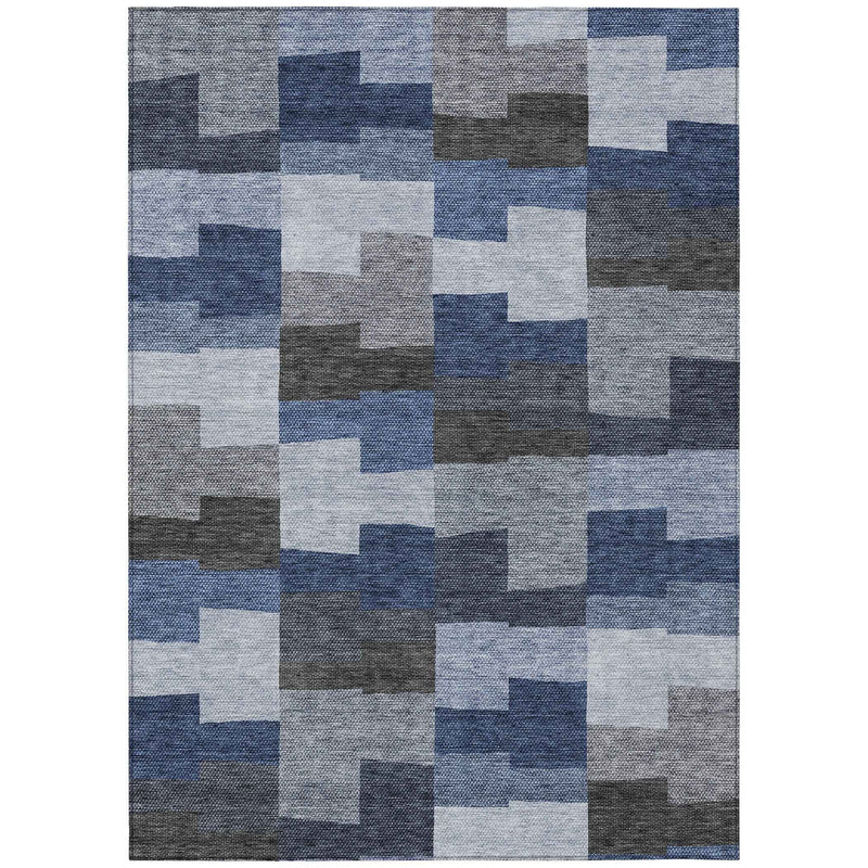 8' X 10' Navy Blue And Sky Blue Geometric Washable Indoor Outdoor Area Rug