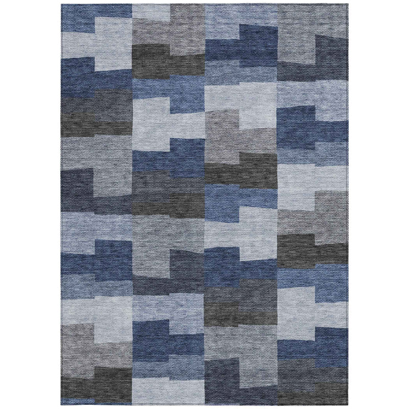 8' X 10' Navy Blue And Sky Blue Geometric Washable Indoor Outdoor Area Rug