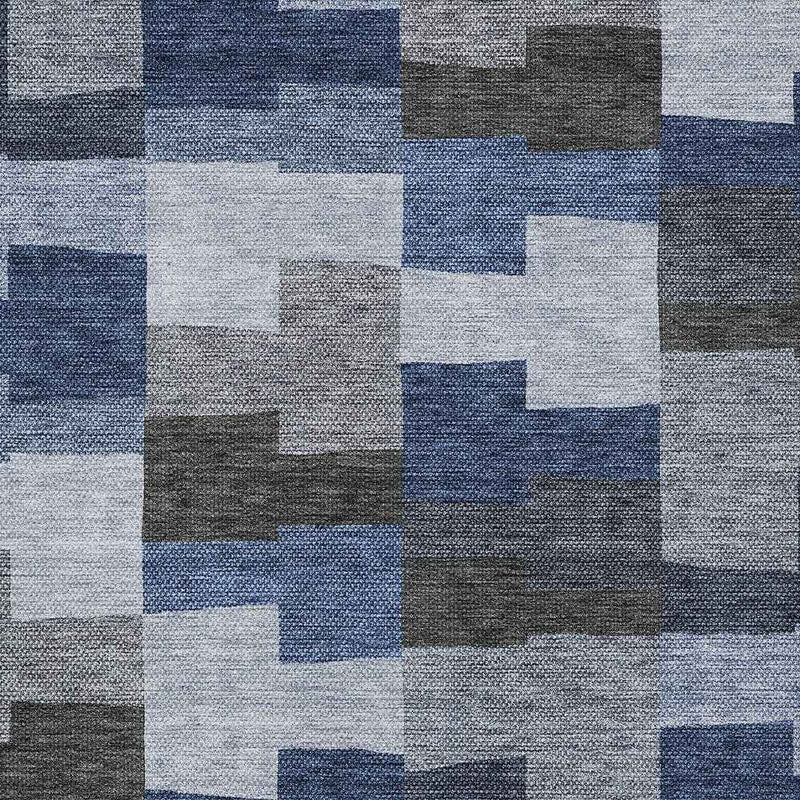 8' X 10' Navy Blue And Sky Blue Geometric Washable Indoor Outdoor Area Rug