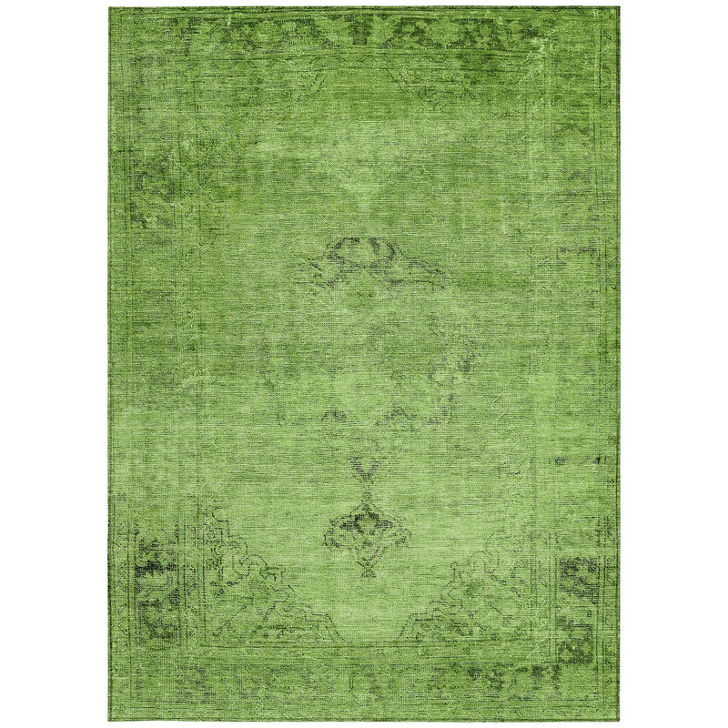 9' X 12' Green And Olive Green Oriental Washable Indoor Outdoor Area Rug