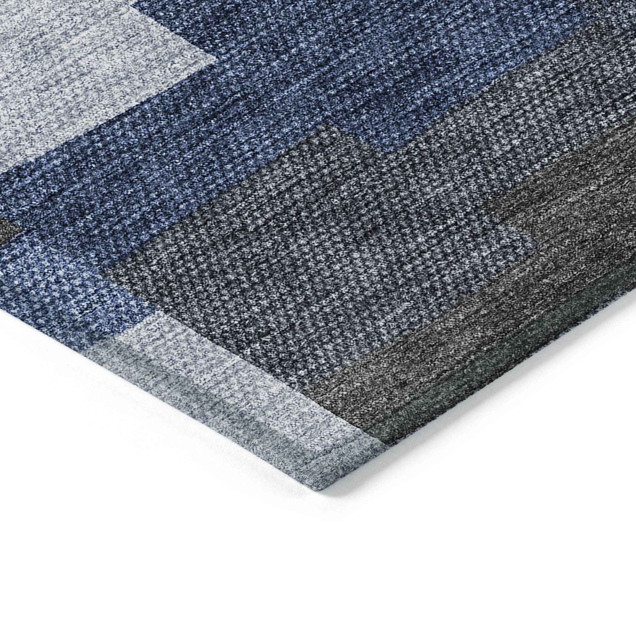 8' X 10' Navy Blue And Sky Blue Geometric Washable Indoor Outdoor Area Rug