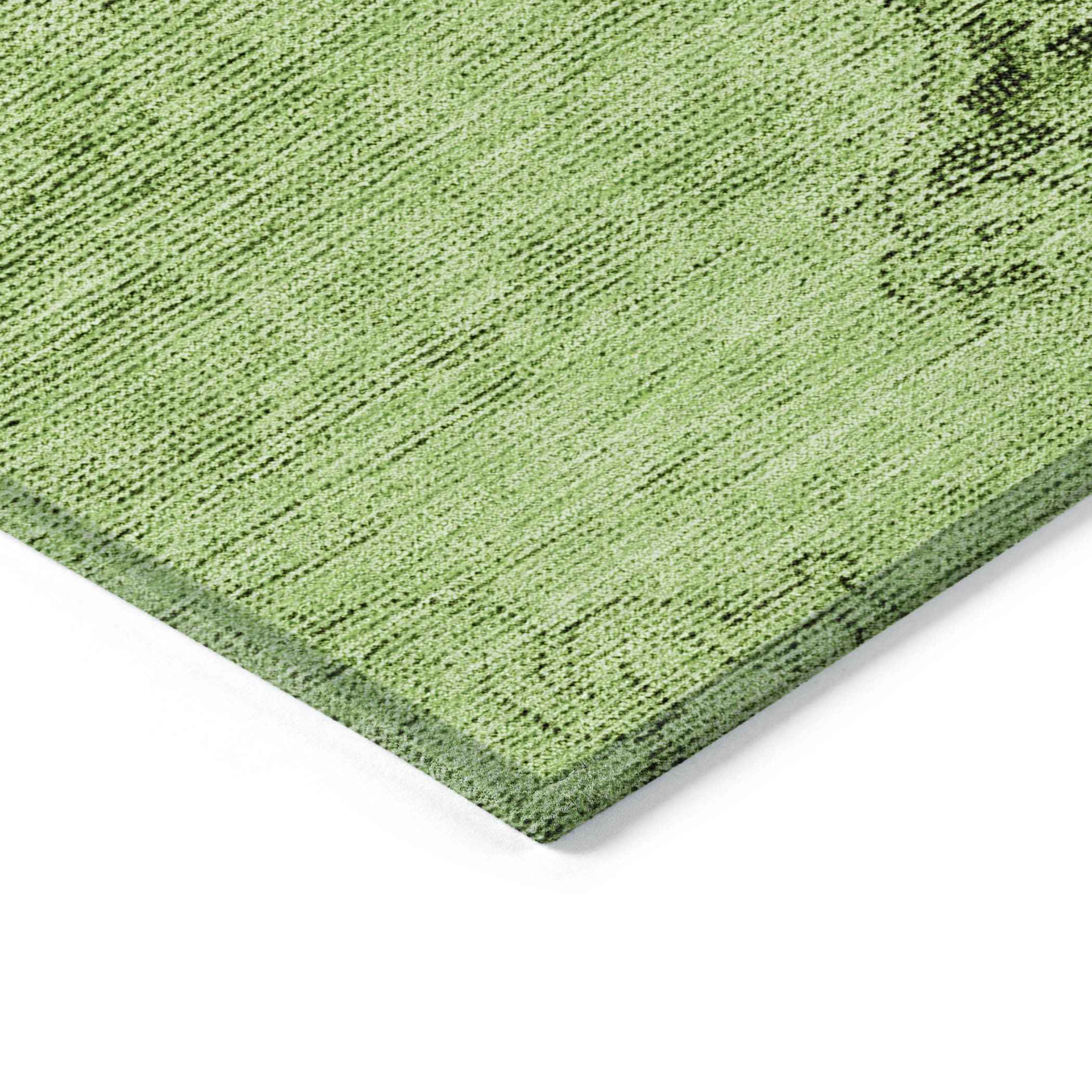 9' X 12' Green And Olive Green Oriental Washable Indoor Outdoor Area Rug