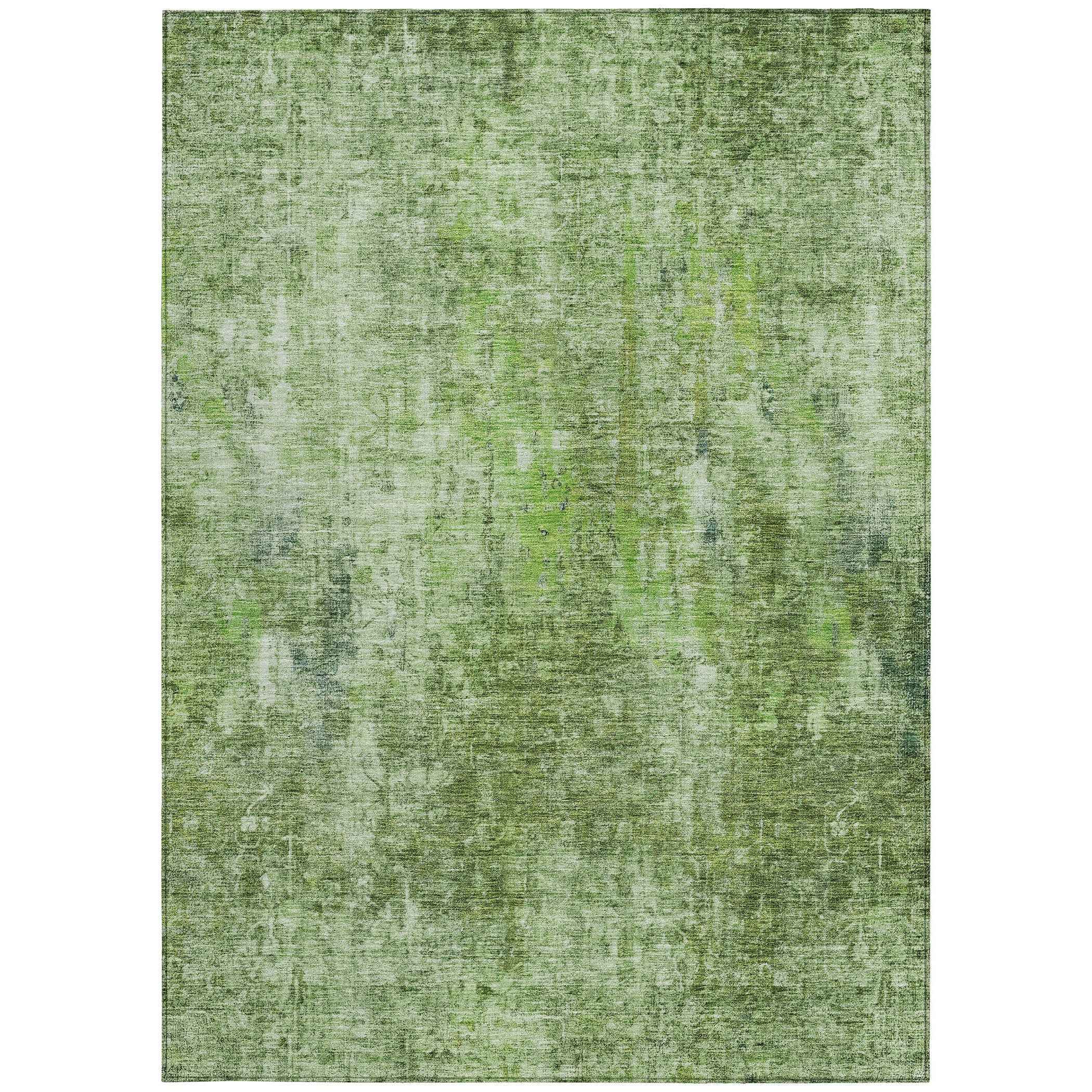8' X 10' Olive Green And Artichoke Green Abstract Washable Indoor Outdoor Area Rug