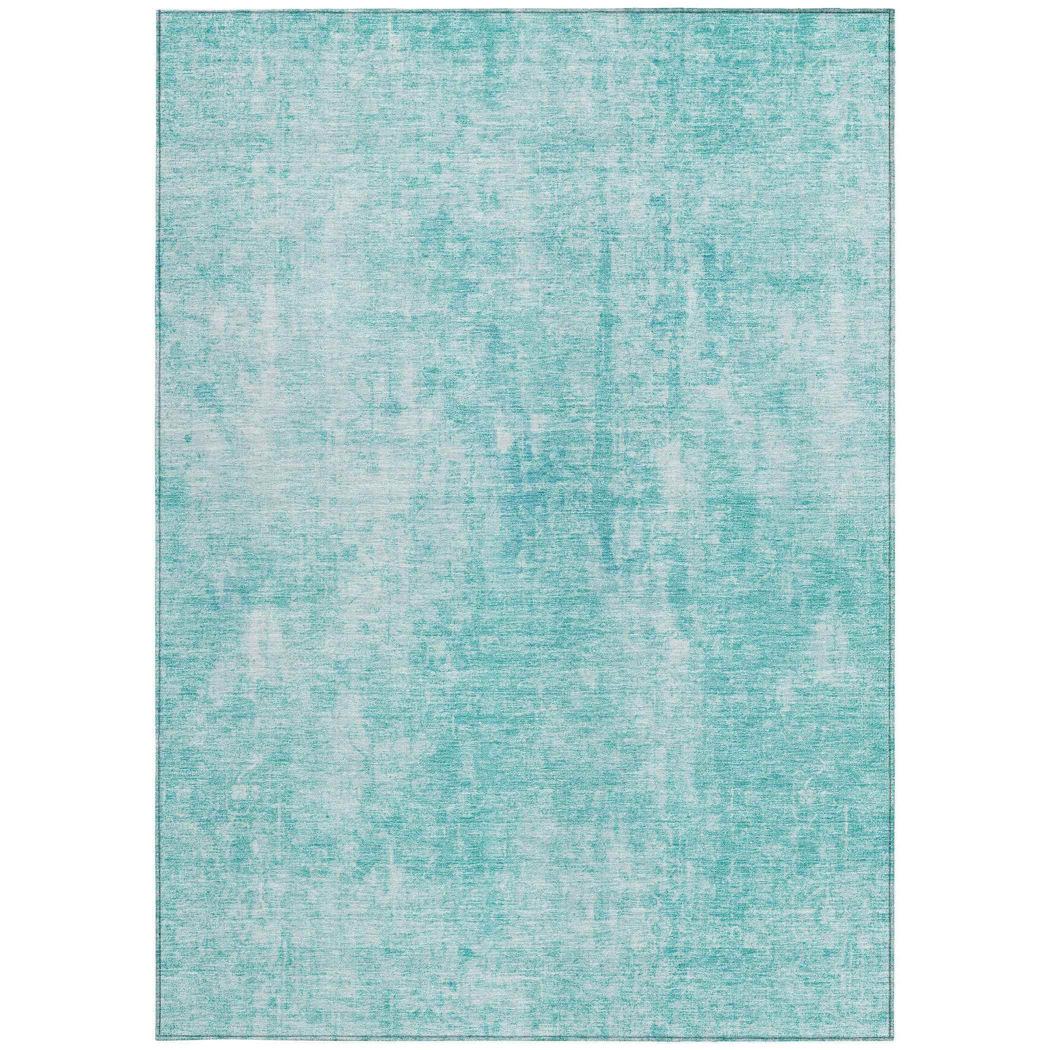 3' X 5' Teal Blue And Ivory Abstract Washable Indoor Outdoor Area Rug