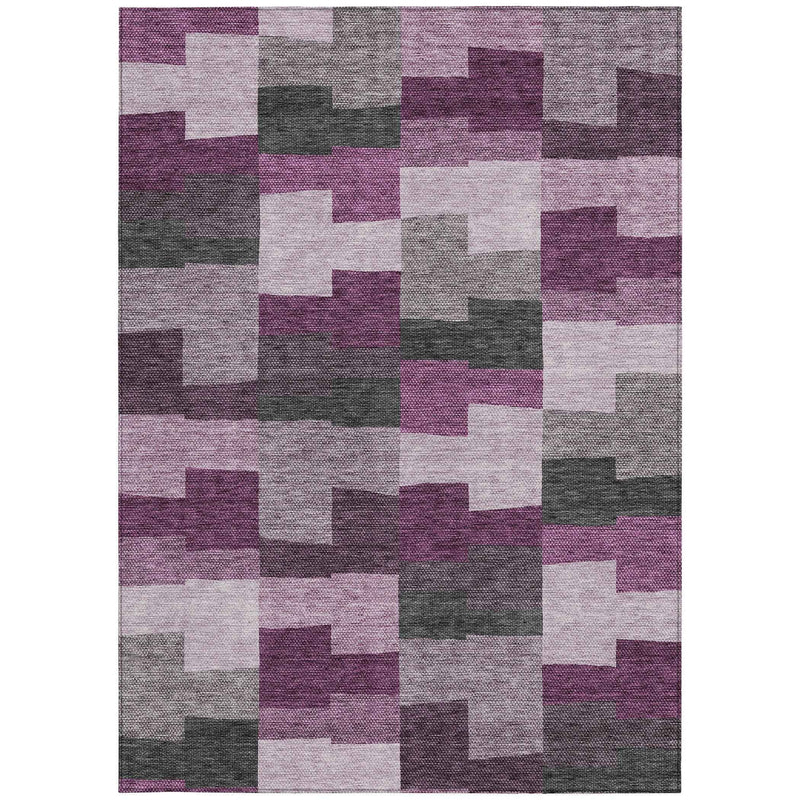 5' X 8' Merlot Mauve And Charcoal Geometric Washable Indoor Outdoor Area Rug