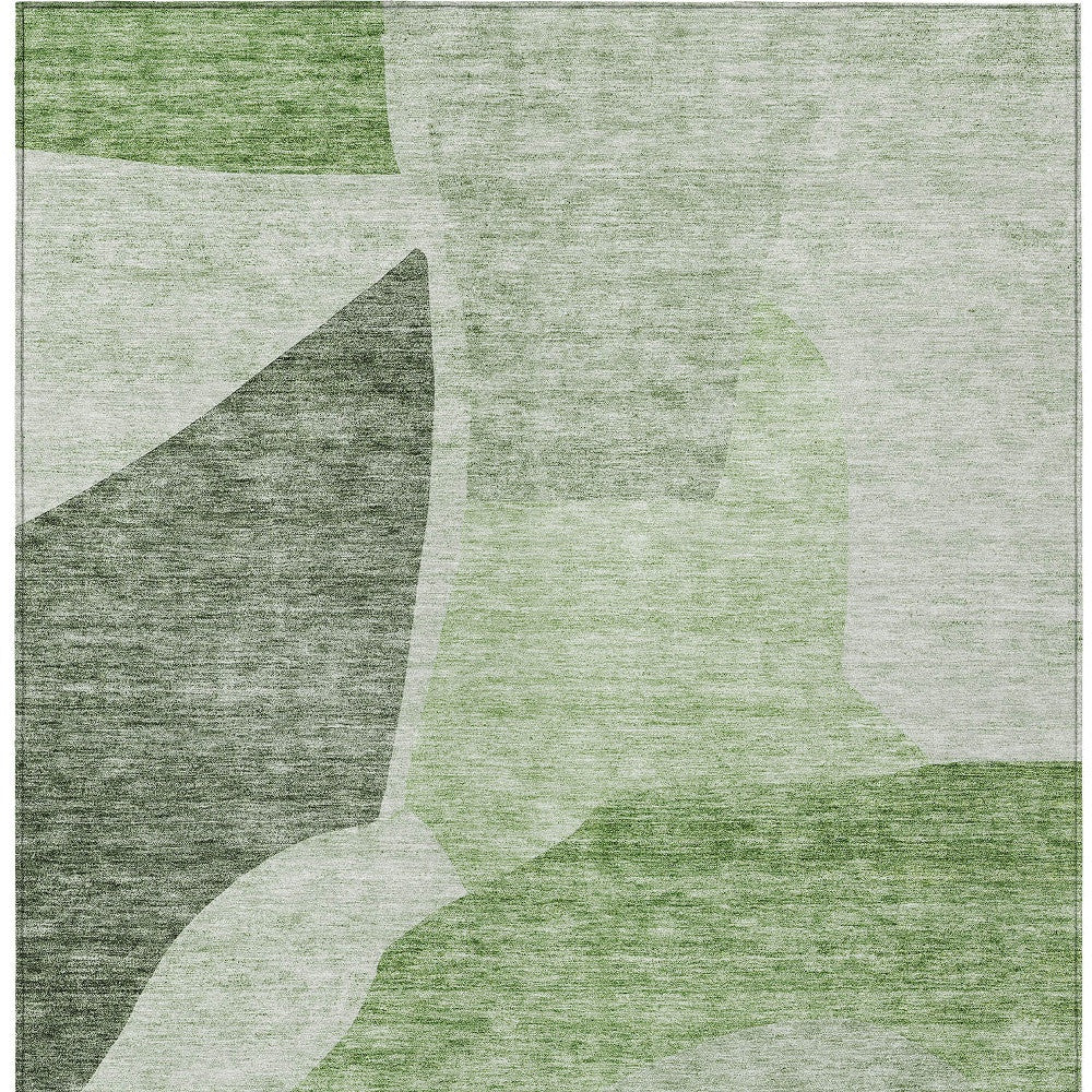 9' X 12' Olive Green And Fern Green Abstract Washable Indoor Outdoor Area Rug - Outdoor