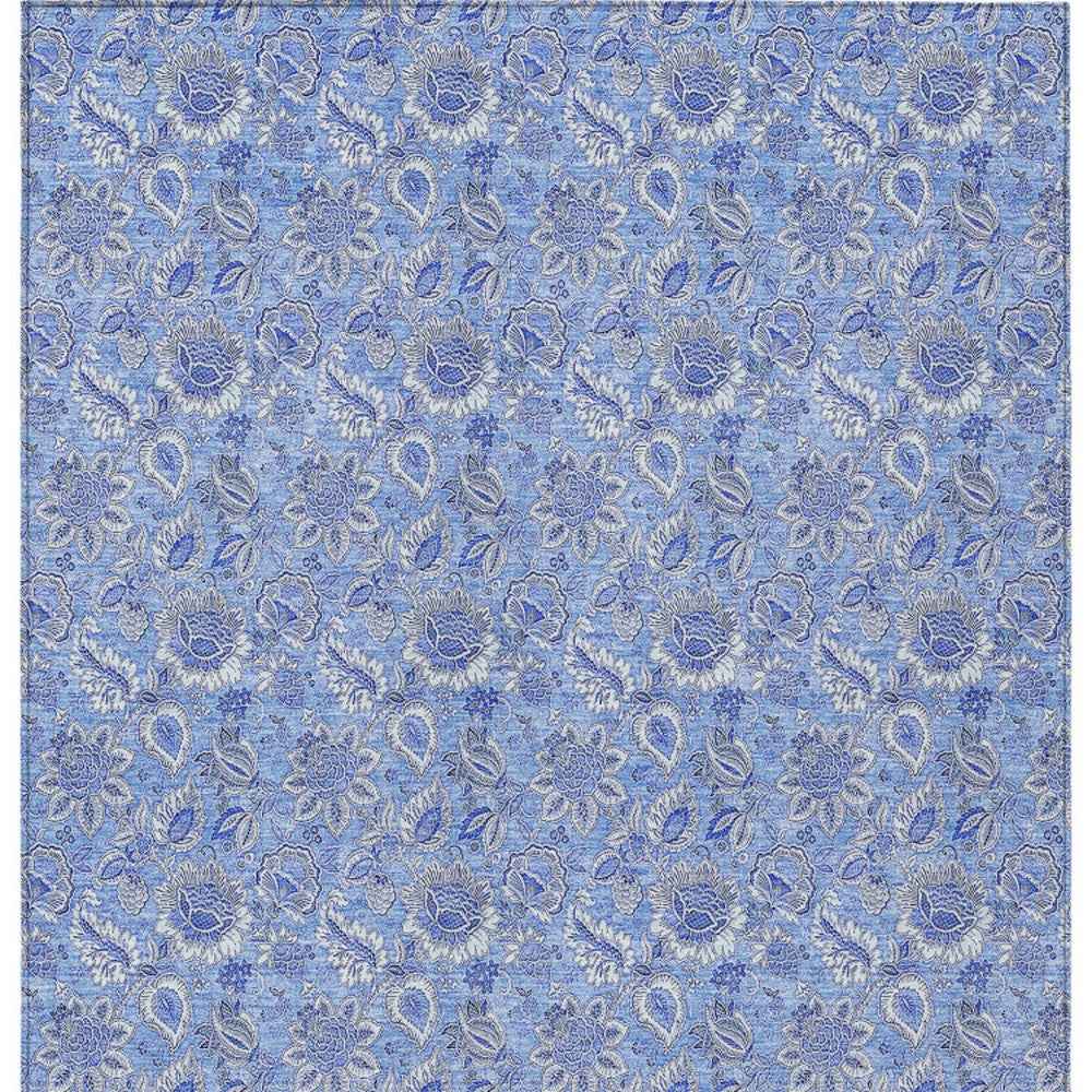 3' X 5' Navy Blue And Denim Blue Floral Washable Indoor Outdoor Area Rug