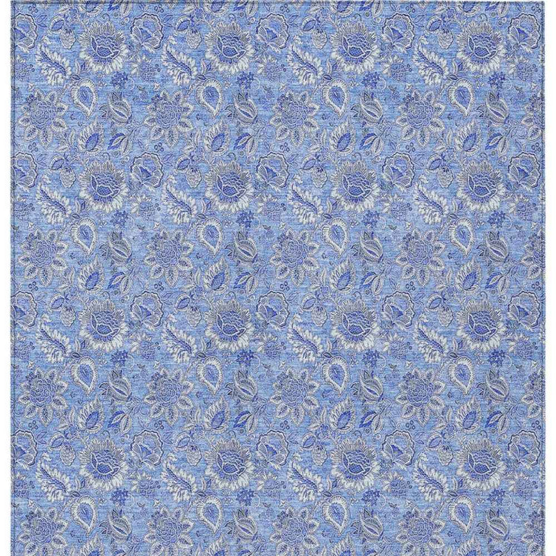 3' X 5' Navy Blue And Denim Blue Floral Washable Indoor Outdoor Area Rug