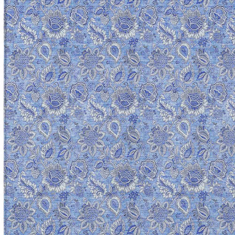 3' X 5' Navy Blue And Denim Blue Floral Washable Indoor Outdoor Area Rug
