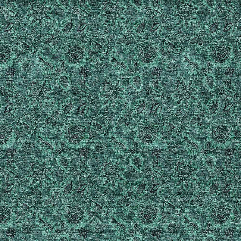 10' X 14' Teal Blue Green And Charcoal Floral Washable Indoor Outdoor Area Rug