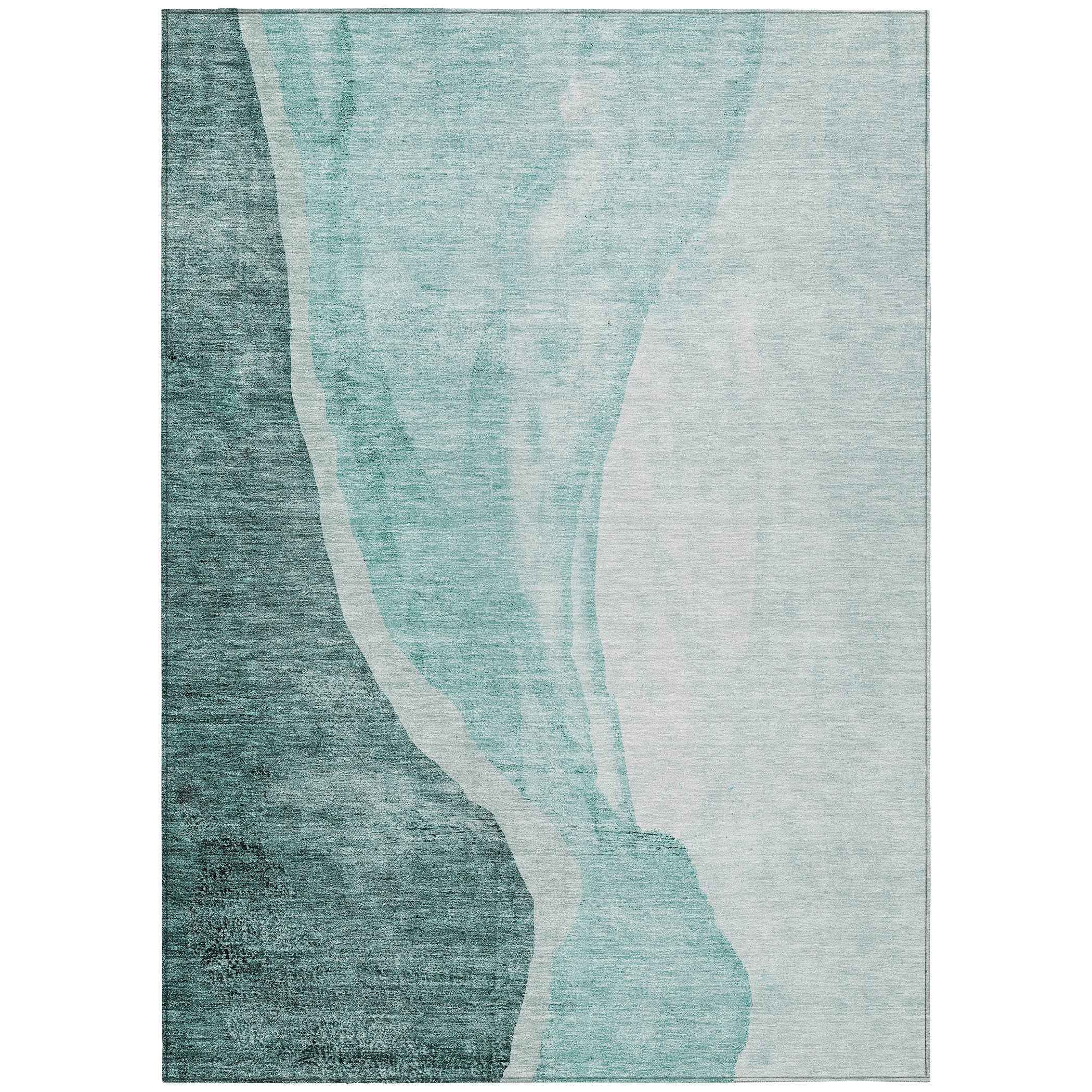 3' X 5' Teal Blue Aqua And Mint Green Abstract Washable Indoor Outdoor Area Rug