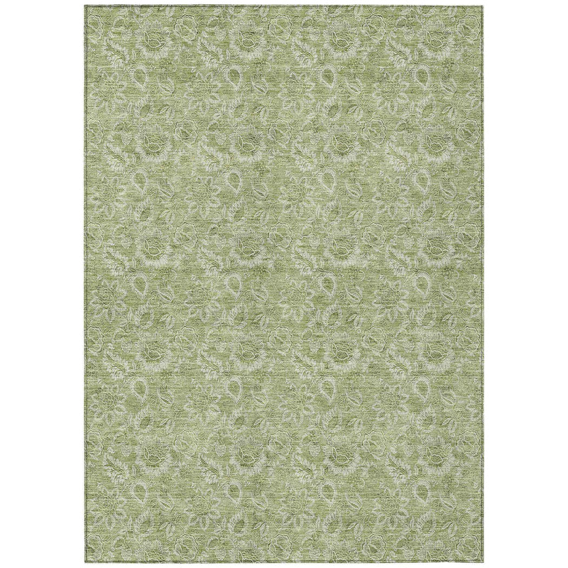 9' X 12' Green Blue And Ivory Floral Washable Indoor Outdoor Area Rug