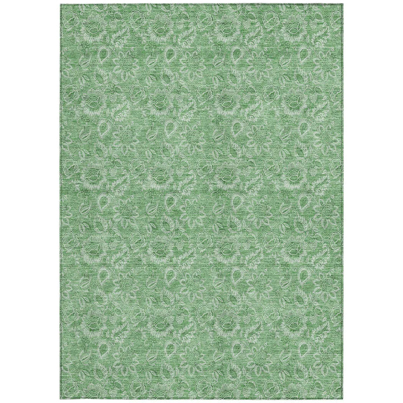 3' X 5' Green And Artichoke Green Floral Washable Indoor Outdoor Area Rug