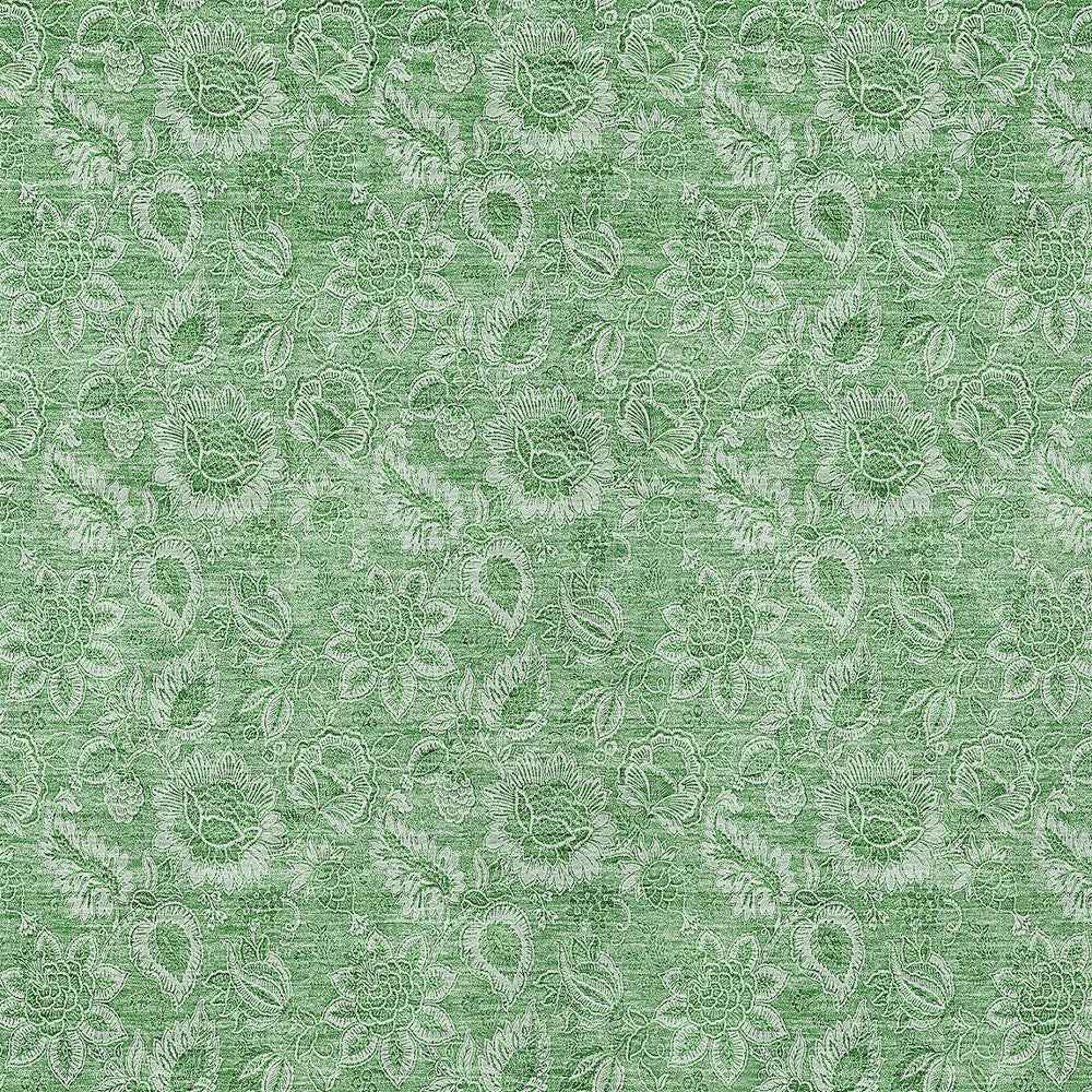 3' X 5' Green And Artichoke Green Floral Washable Indoor Outdoor Area Rug