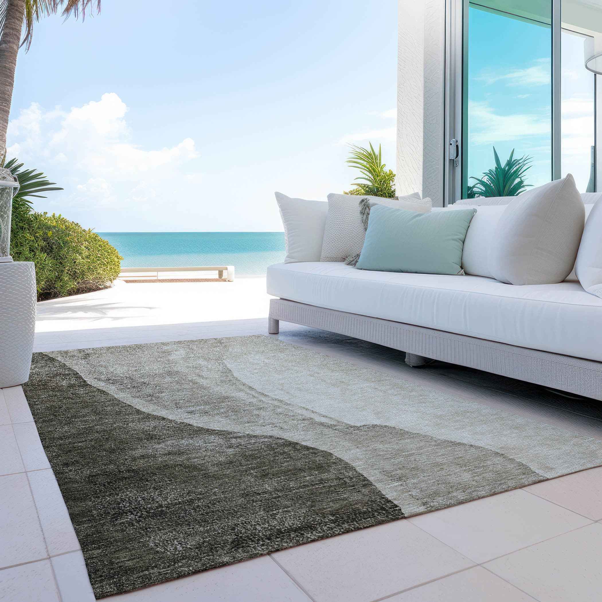 3' X 5' Taupe And Brown Abstract Washable Indoor Outdoor Area Rug