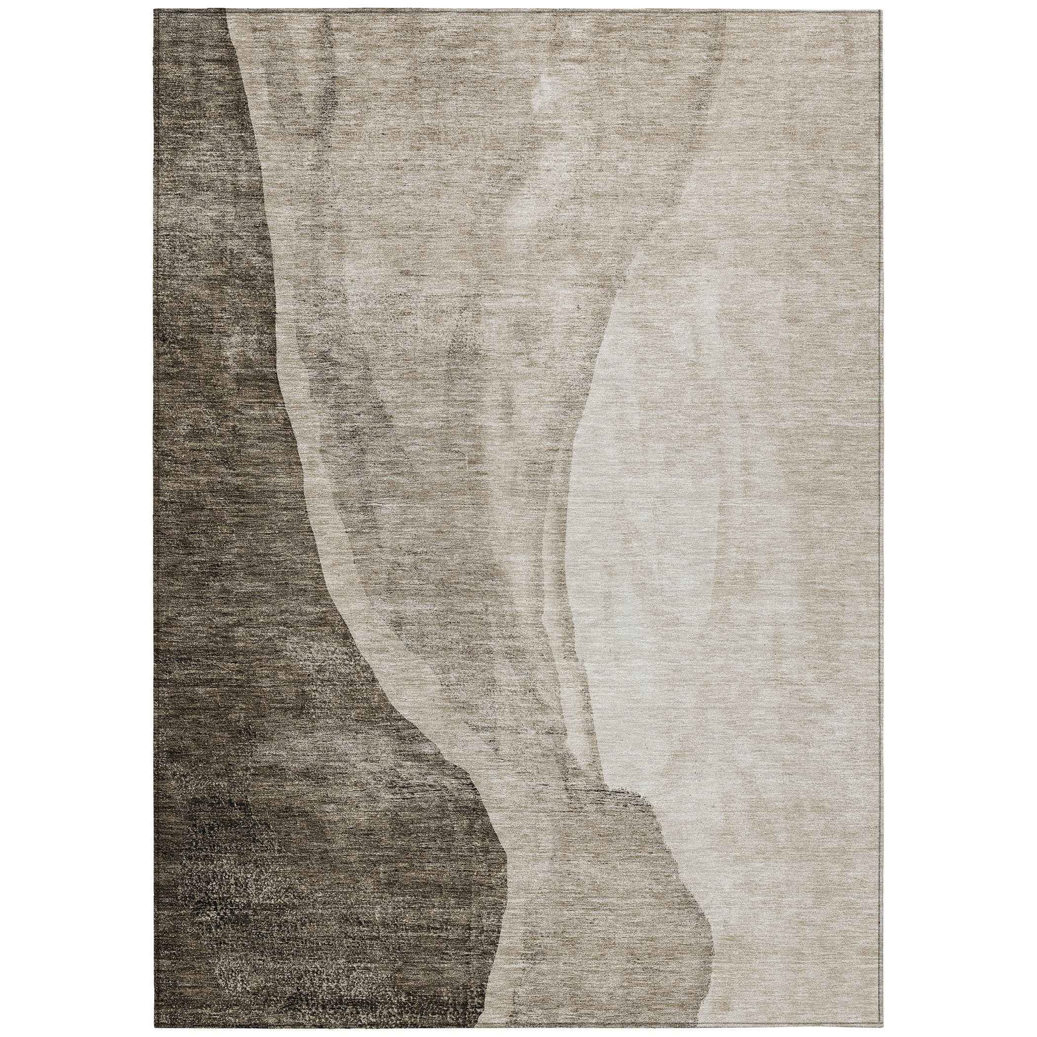 3' X 5' Taupe And Brown Abstract Washable Indoor Outdoor Area Rug