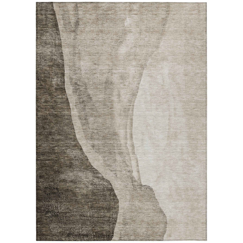 3' X 5' Taupe And Brown Abstract Washable Indoor Outdoor Area Rug