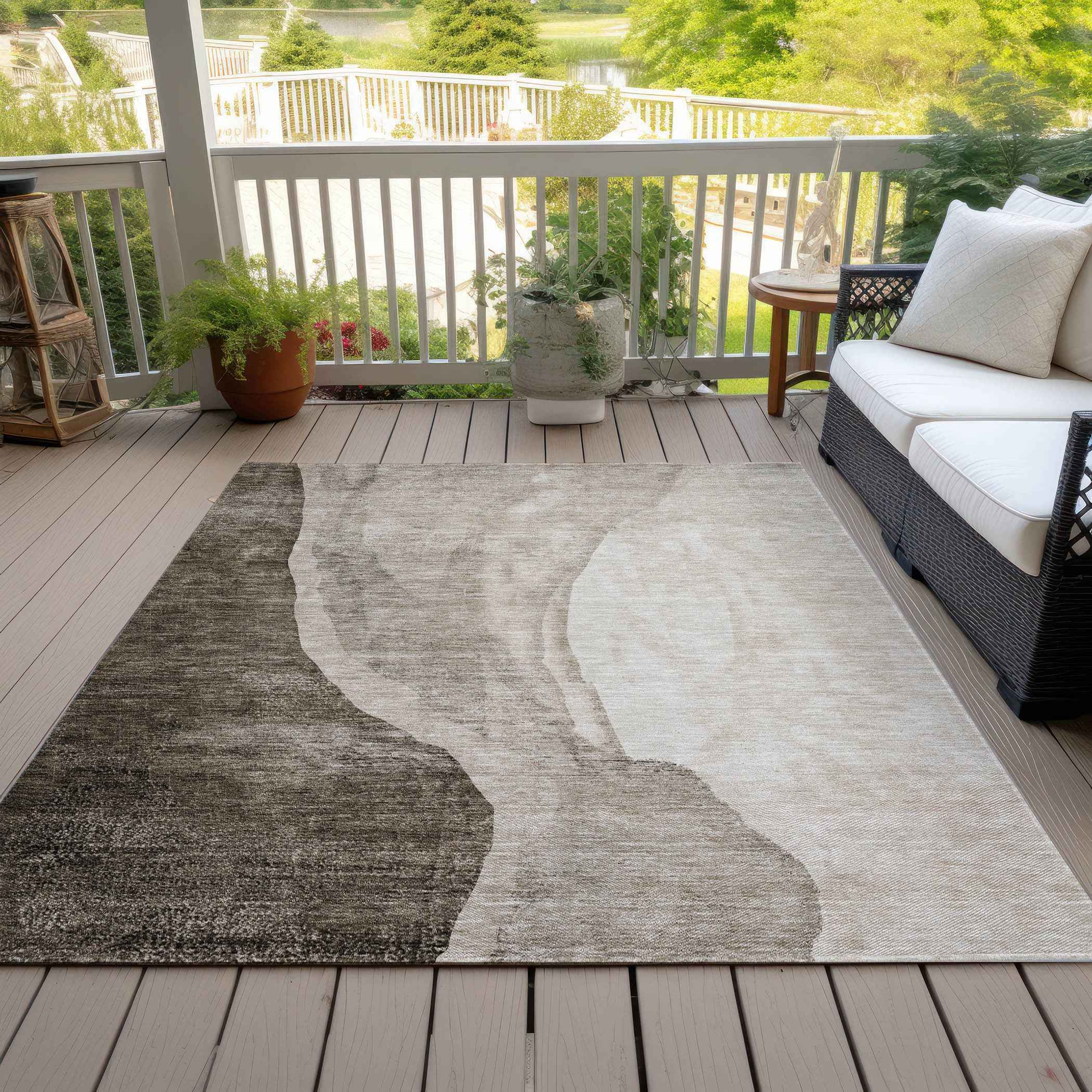 3' X 5' Taupe And Brown Abstract Washable Indoor Outdoor Area Rug