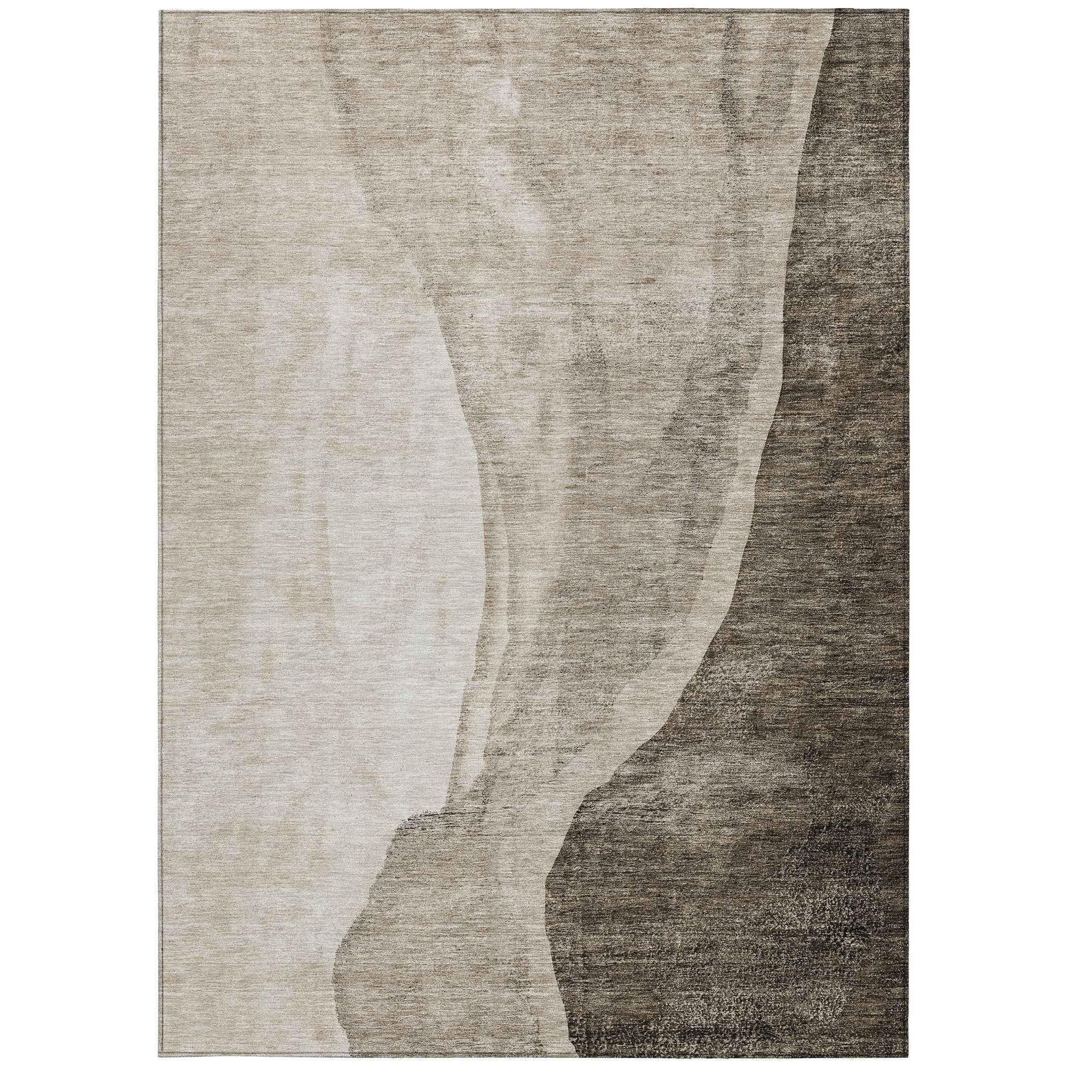 3' X 5' Taupe And Brown Abstract Washable Indoor Outdoor Area Rug