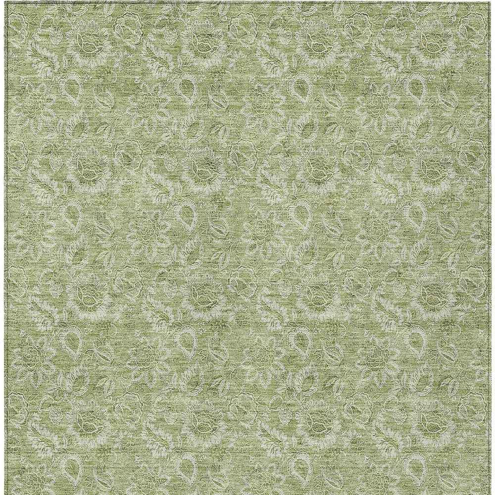10' X 14' Green Blue And Ivory Floral Washable Indoor Outdoor Area Rug