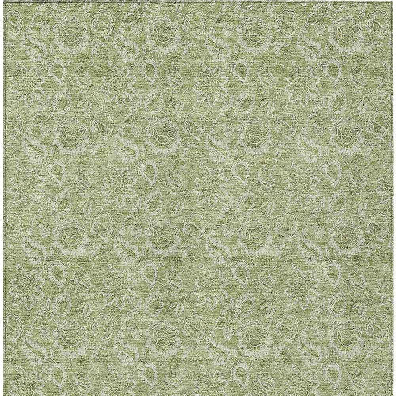 10' X 14' Green Blue And Ivory Floral Washable Indoor Outdoor Area Rug