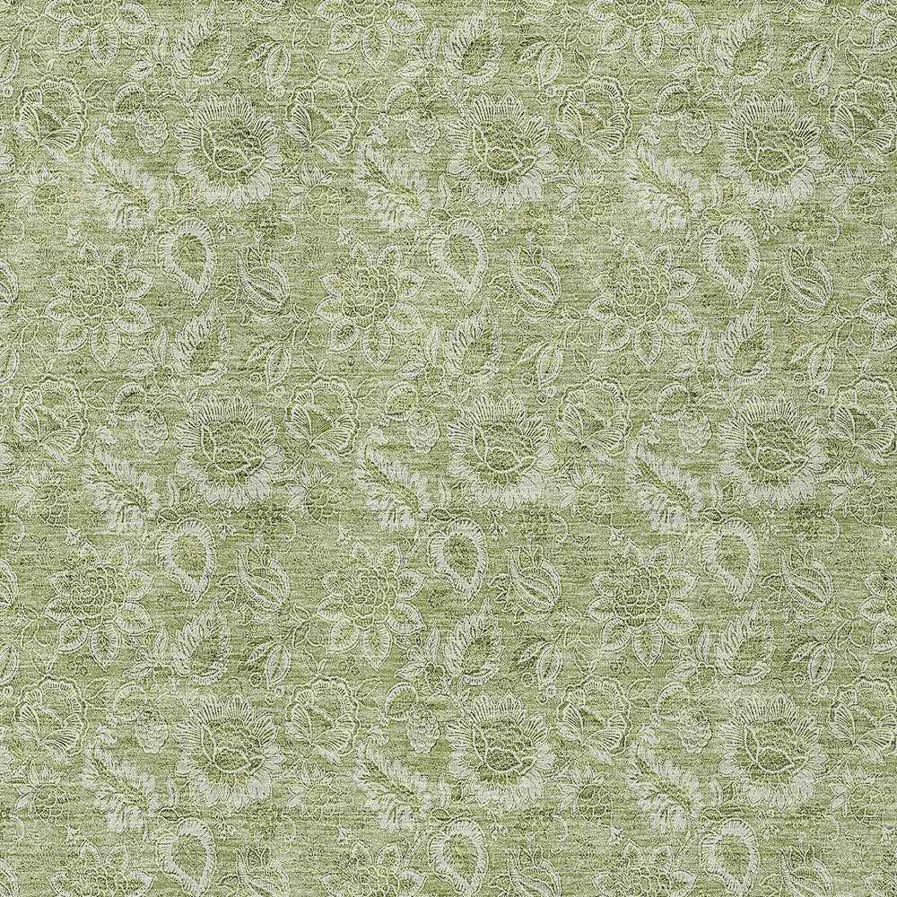 10' X 14' Green Blue And Ivory Floral Washable Indoor Outdoor Area Rug