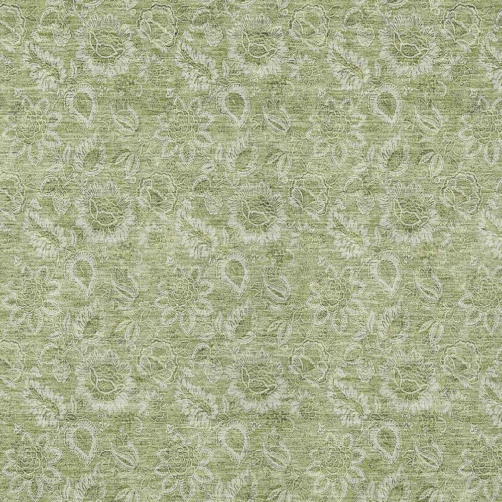 5' X 8' Green Blue And Ivory Floral Washable Indoor Outdoor Area Rug