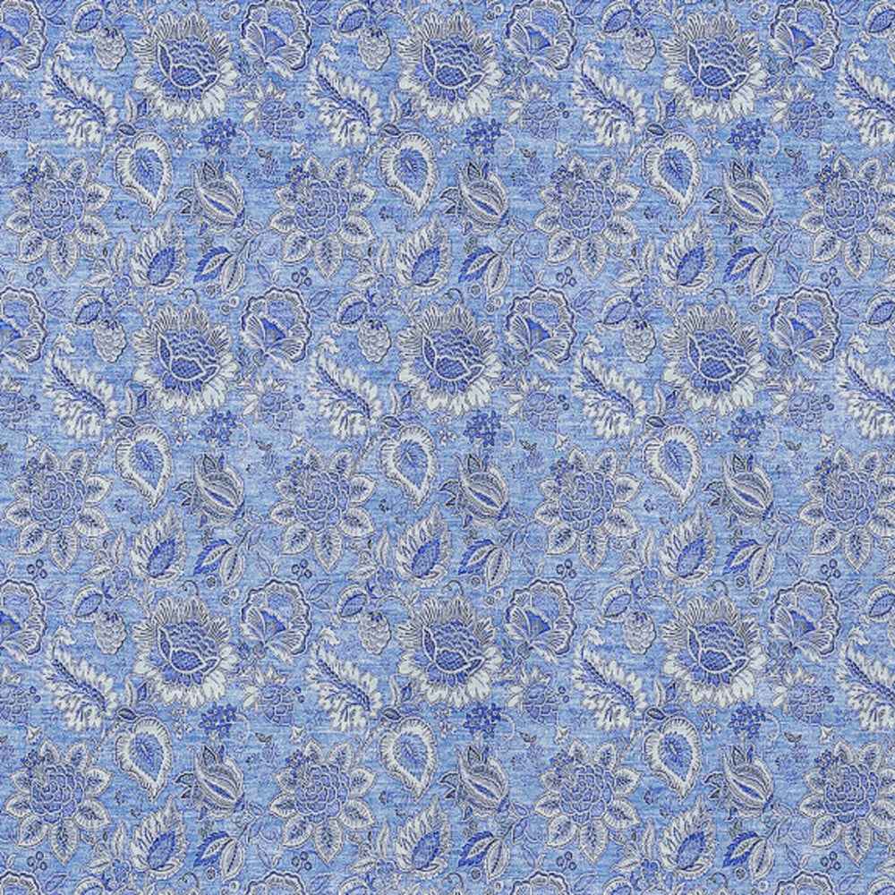 10' X 14' Navy Blue And Denim Blue Floral Washable Indoor Outdoor Area Rug