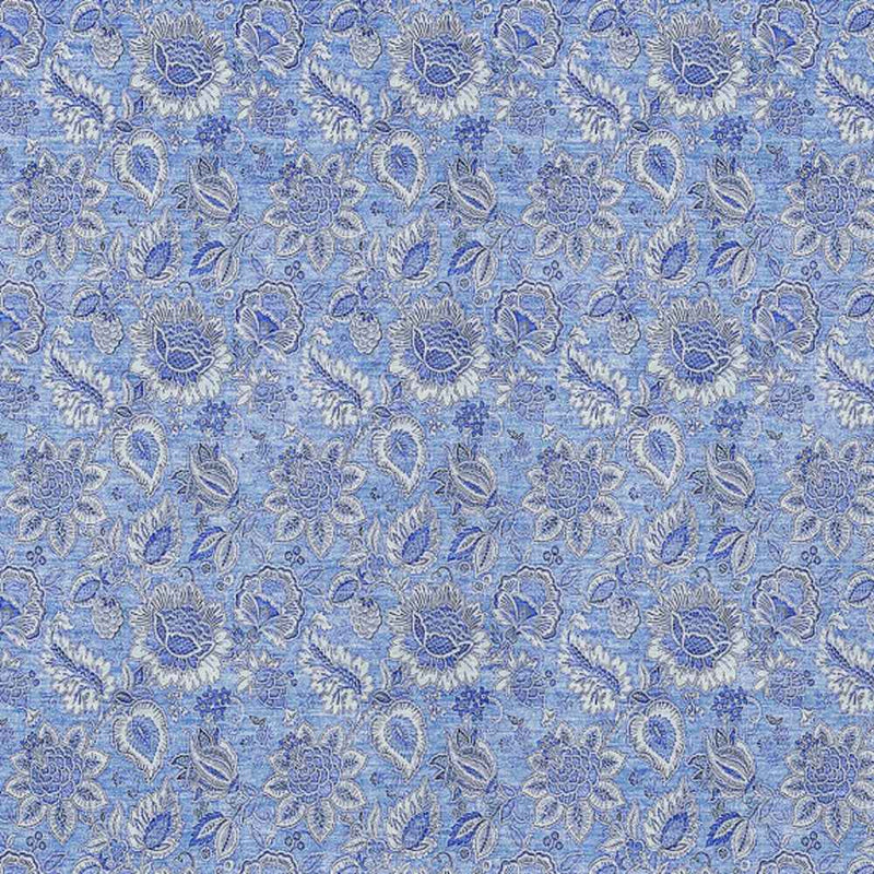 10' X 14' Navy Blue And Denim Blue Floral Washable Indoor Outdoor Area Rug