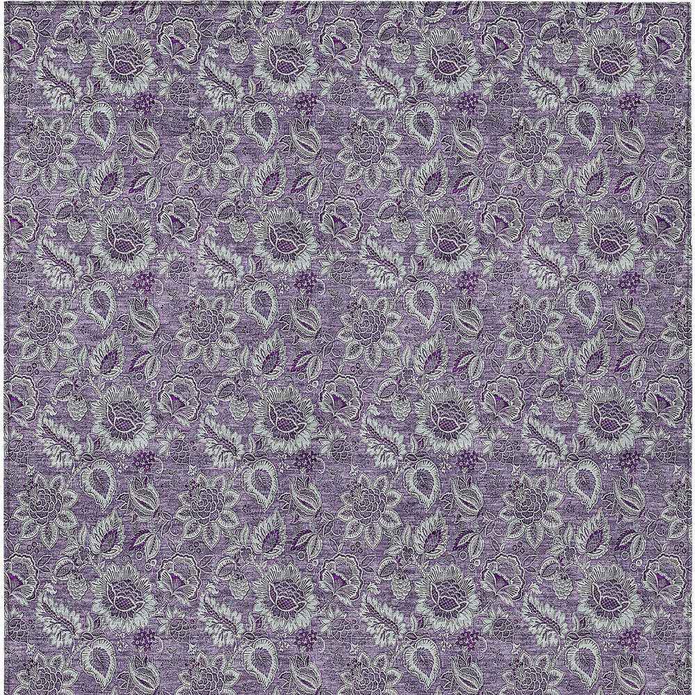 8' X 10' Purple Lilac And Lavender Floral Washable Indoor Outdoor Area Rug