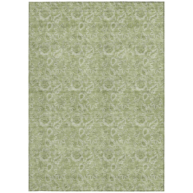 3' X 5' Green Blue And Ivory Floral Washable Indoor Outdoor Area Rug