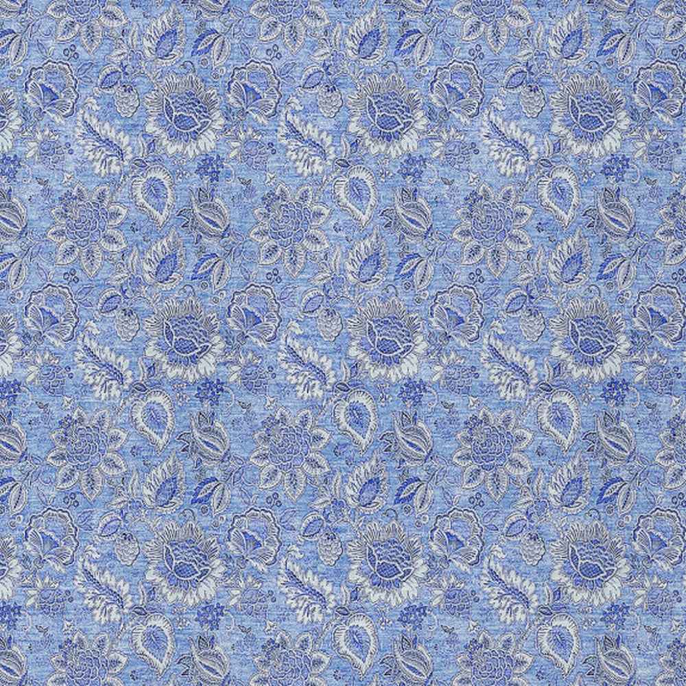 9' X 12' Navy Blue And Denim Blue Floral Washable Indoor Outdoor Area Rug