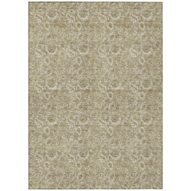 9' X 12' Beige Taupe And Brown Floral Washable Indoor Outdoor Area Rug